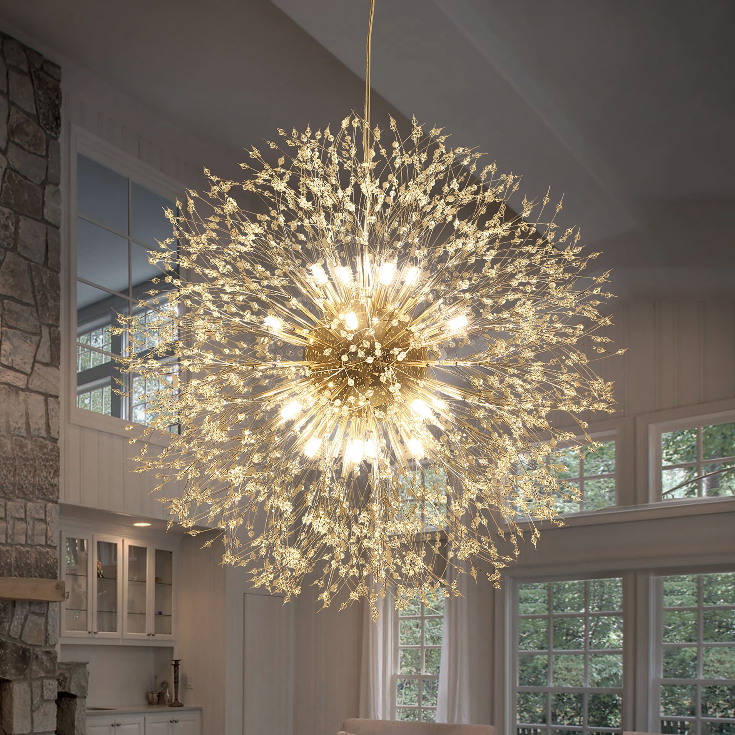 Lustre contemporain glamour en cristal Sputnik à 16/20/24 lumières, suspension pissenlit