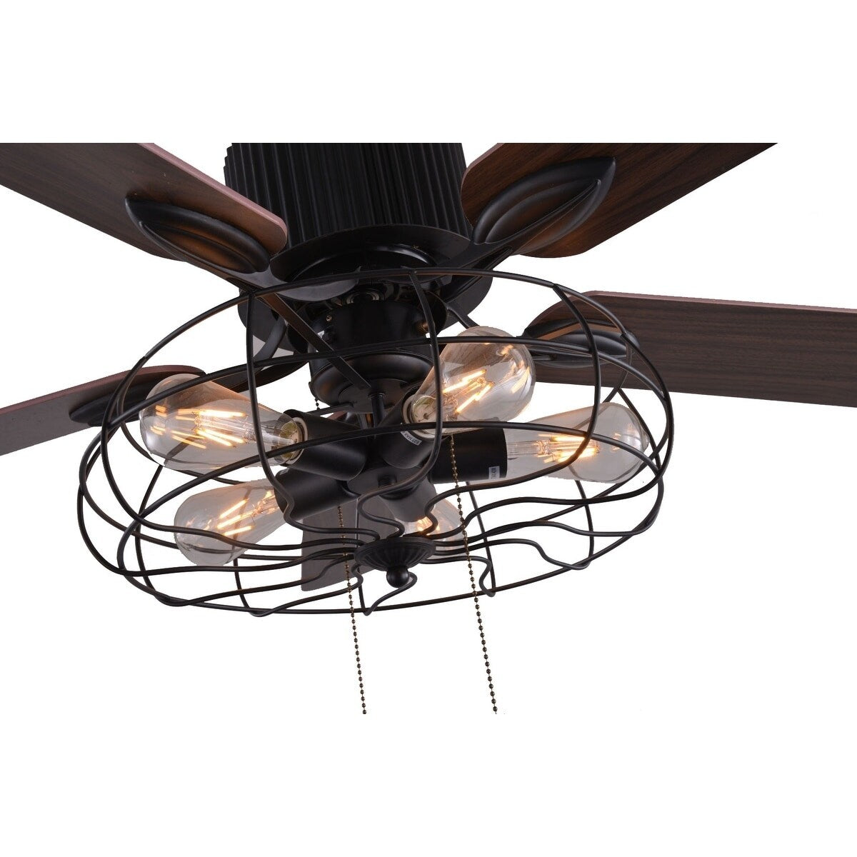 Ventilateur de plafond CurveCurio style industriel ferme, cage noire à 5 lumières, avec éclairage, télécommande et chaînette, 42-48-52 pouces.