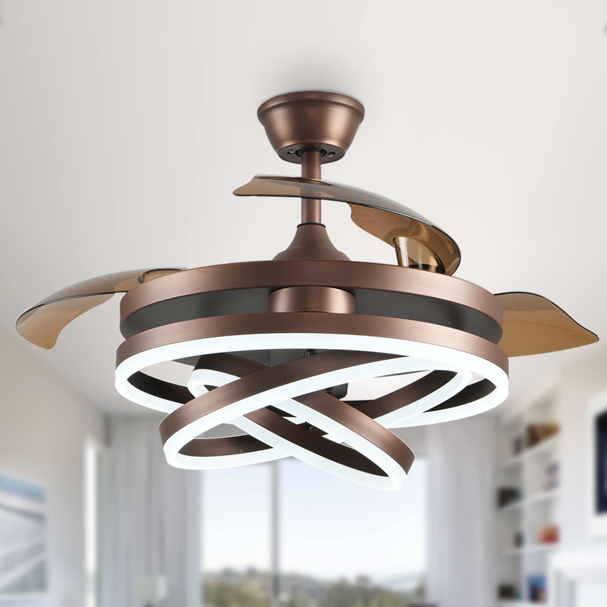 Ventilateur de plafond rétractable Cusp Barn 42 avec éclairage et télécommande, forme DIY, ventilateur moderne silencieux à moteur CC et plafonnier LED
