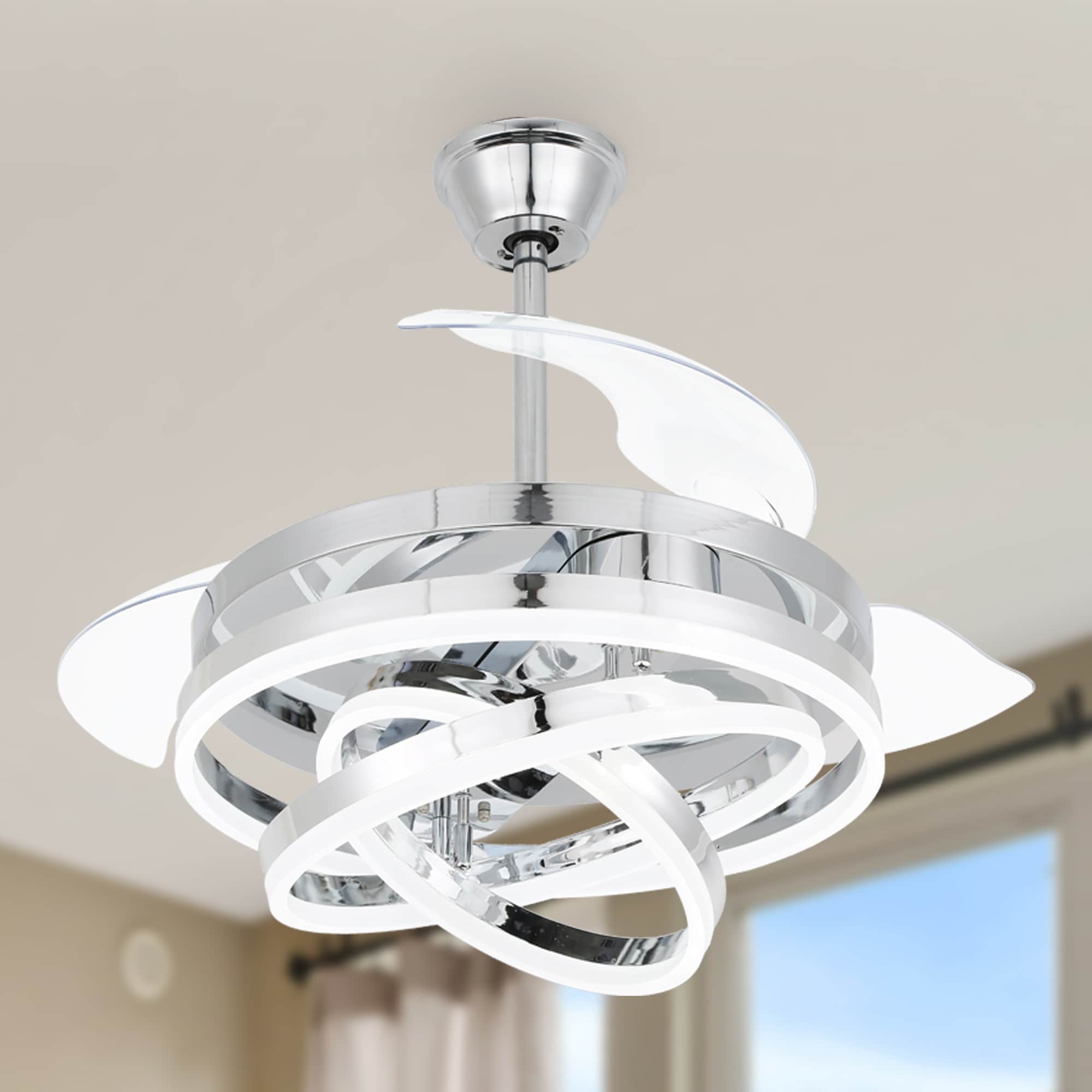 Ventilateur de plafond rétractable Cusp Barn 42 avec éclairage et télécommande, forme DIY, ventilateur moderne silencieux à moteur CC et plafonnier LED
