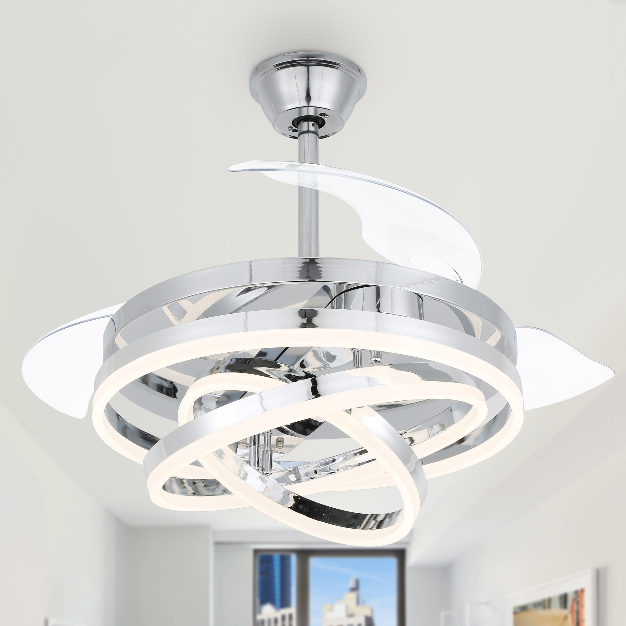 Ventilateur de plafond rétractable Cusp Barn 42 avec éclairage et télécommande, forme DIY, ventilateur moderne silencieux à moteur CC et plafonnier LED