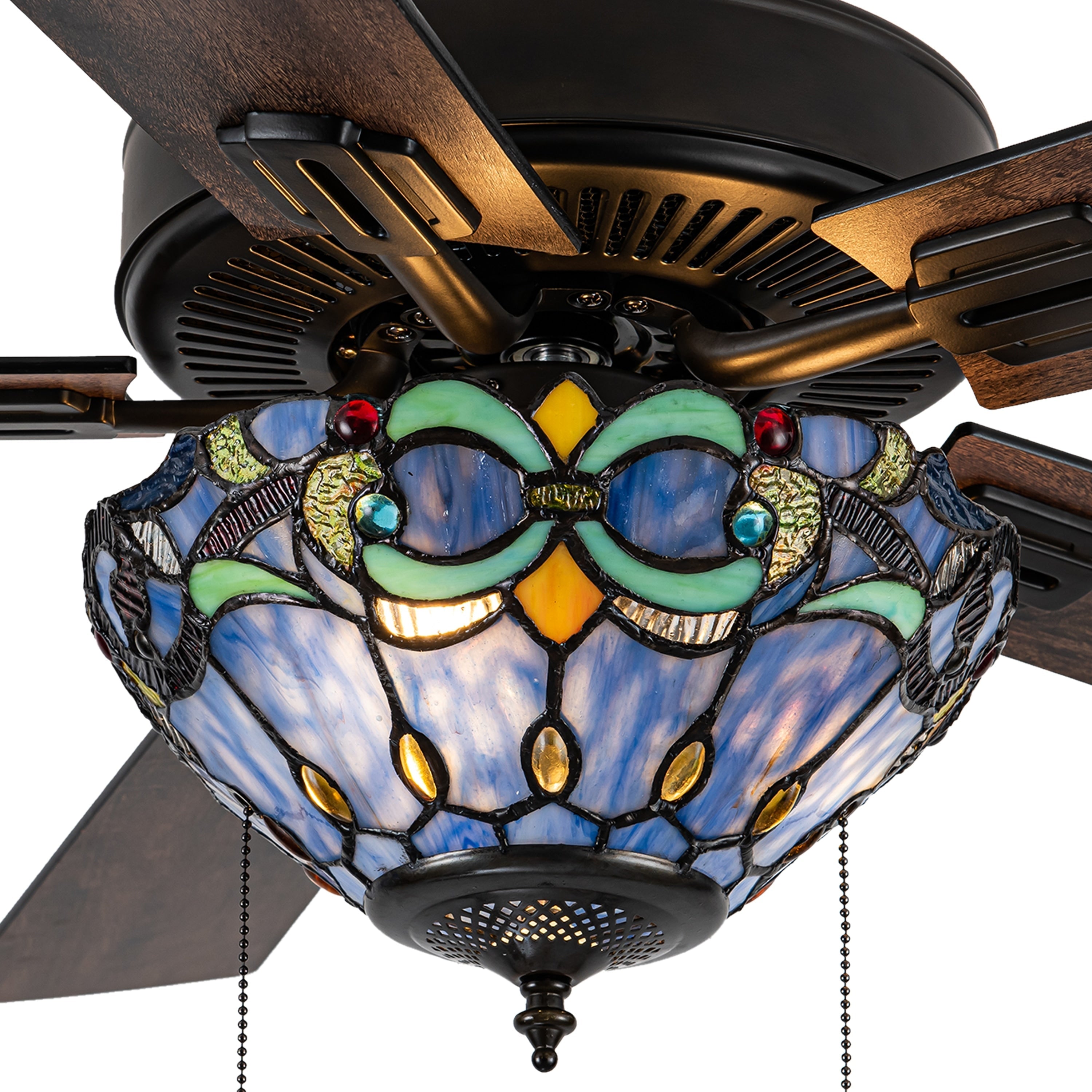 Ventilateur de plafond Della River of Goods en bronze huilé et vitrail, 52 pouces, 3 lumières, télécommandé