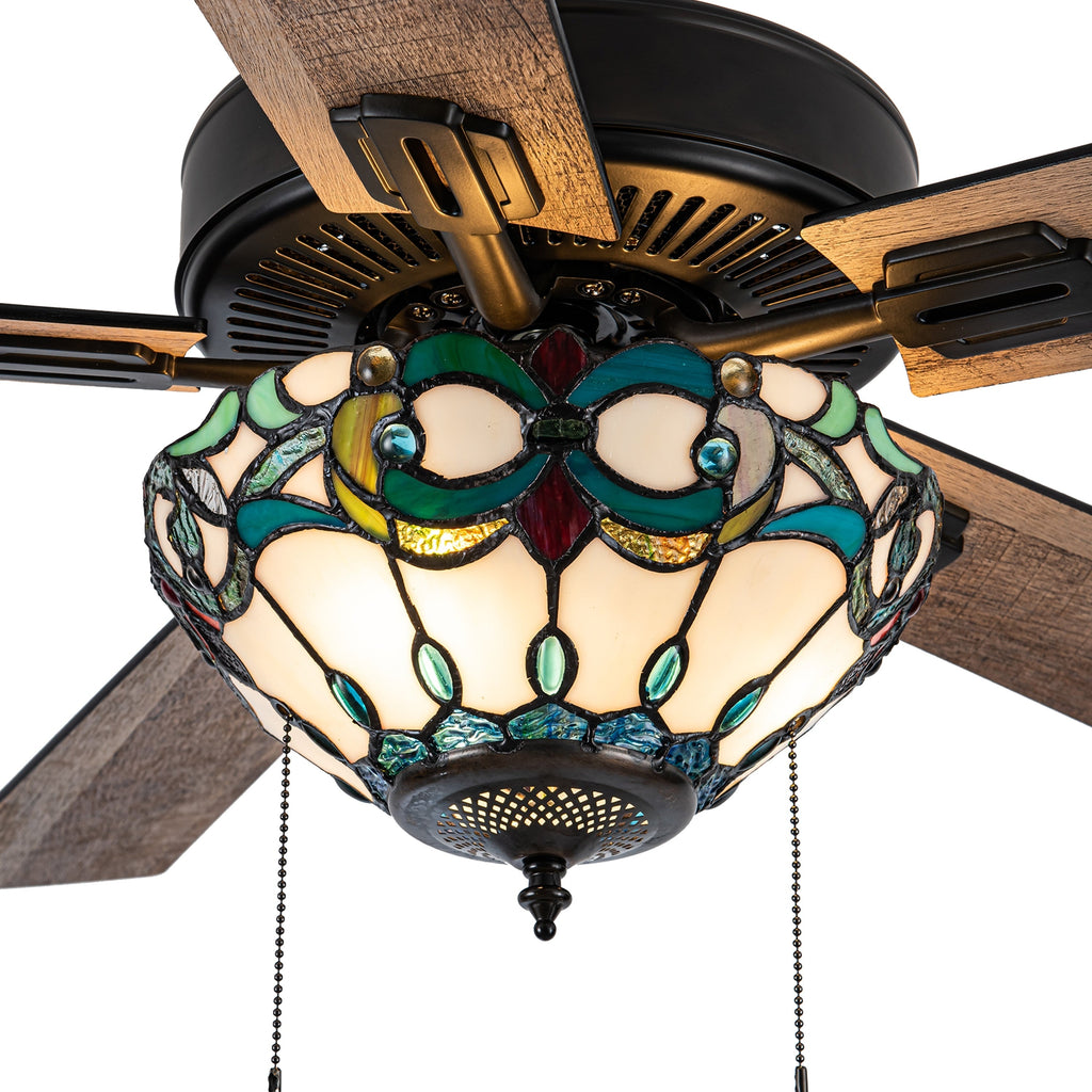 Ventilateur de plafond Della River of Goods en bronze huilé et vitrail, 52 pouces, 3 lumières, télécommandé