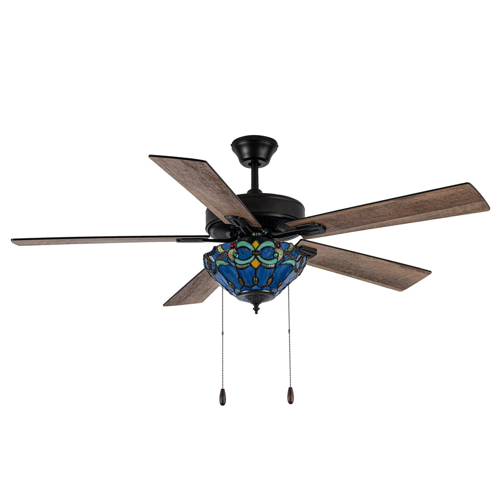Ventilateur de plafond Della River of Goods en bronze huilé et vitrail, 52 pouces, 3 lumières, télécommandé