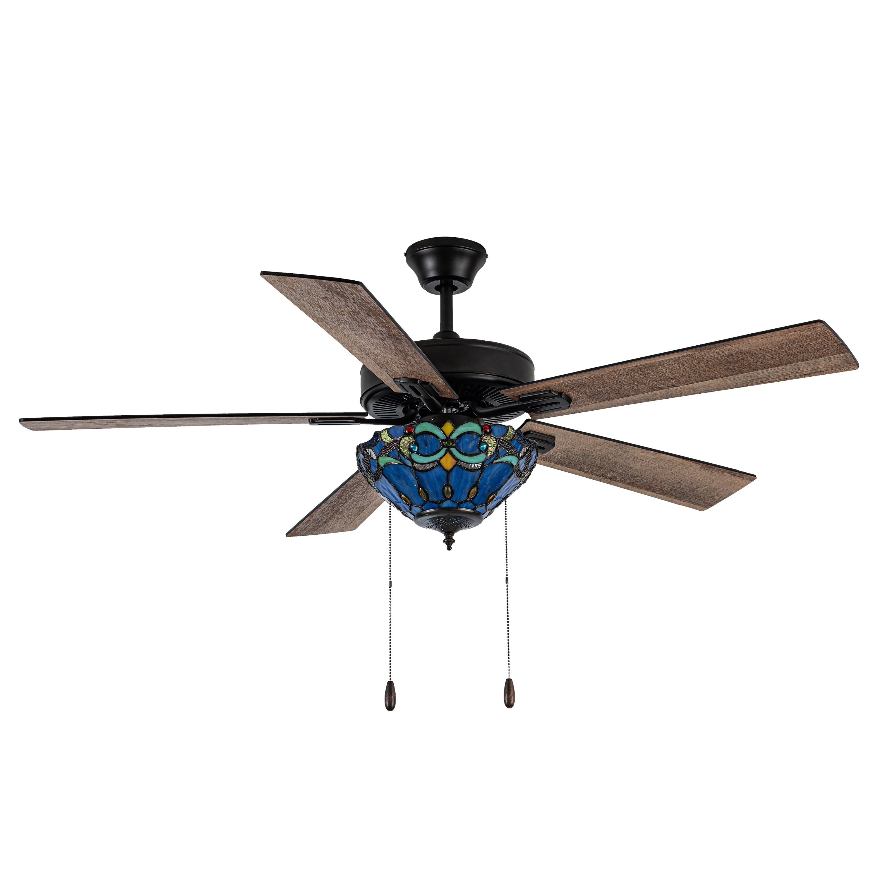 Ventilateur de plafond Della River of Goods en bronze huilé et vitrail, 52 pouces, 3 lumières, télécommandé