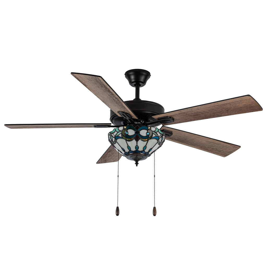 Ventilateur de plafond Della River of Goods en bronze huilé et vitrail, 52 pouces, 3 lumières, télécommandé