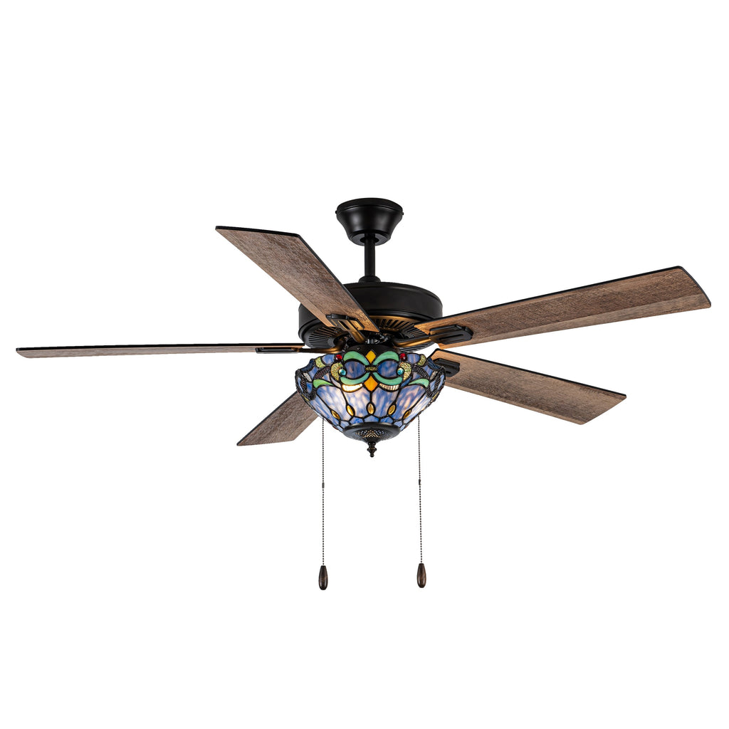 Ventilateur de plafond Della River of Goods en bronze huilé et vitrail, 52 pouces, 3 lumières, télécommandé