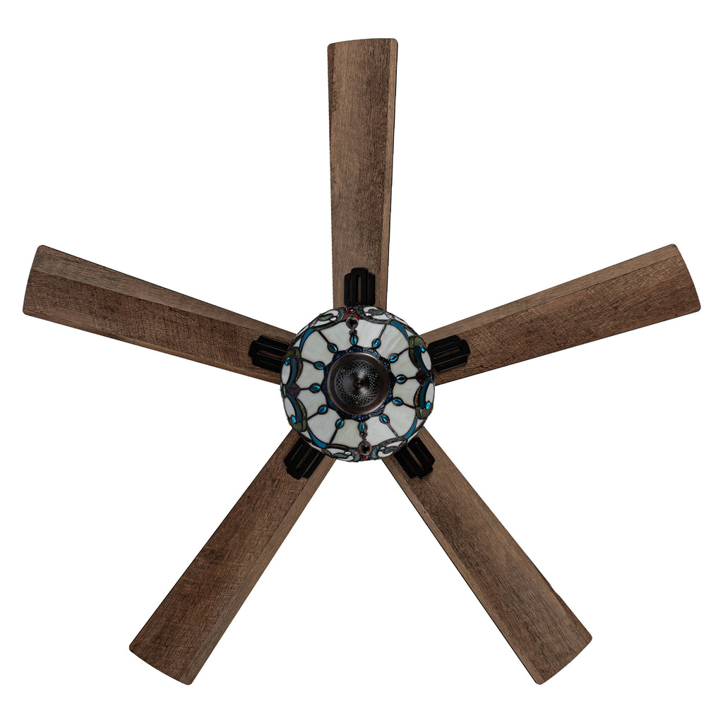Ventilateur de plafond Della River of Goods en bronze huilé et vitrail, 52 pouces, 3 lumières, télécommandé
