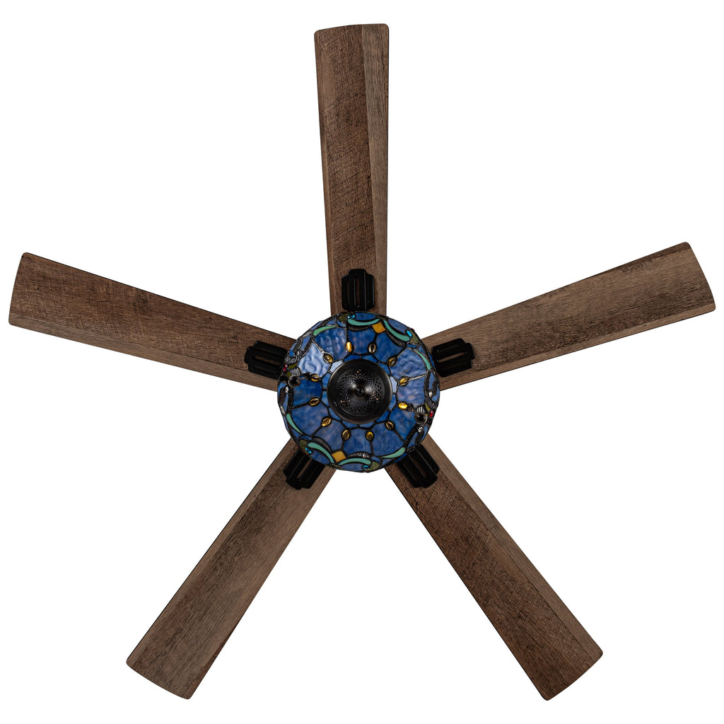 Ventilateur de plafond Della River of Goods en bronze huilé et vitrail, 52 pouces, 3 lumières, télécommandé