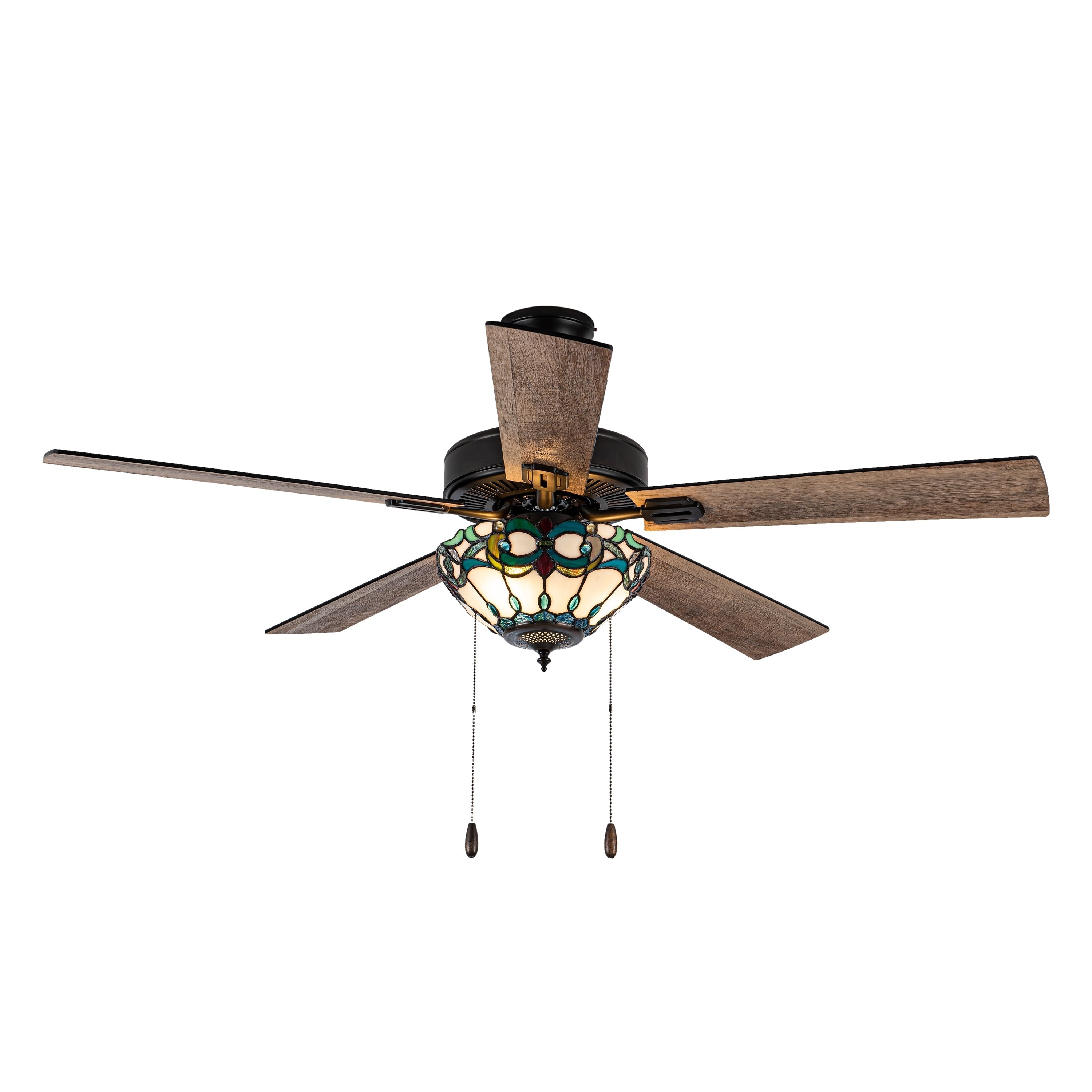 Ventilateur de plafond Della River of Goods en bronze huilé et vitrail, 52 pouces, 3 lumières, télécommandé