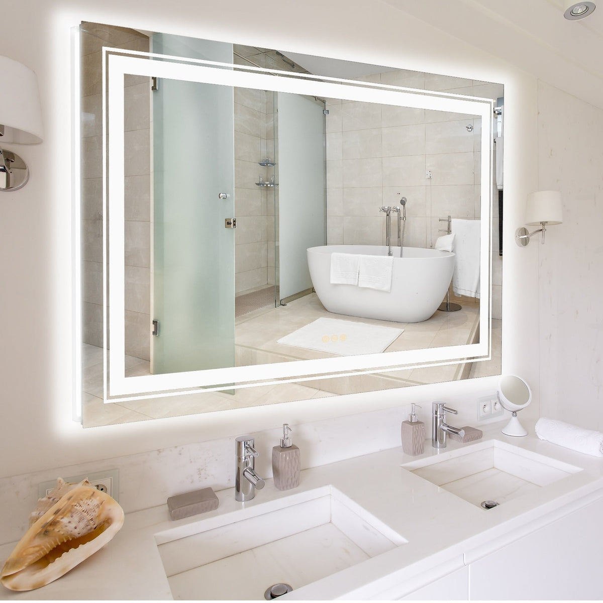Miroir de salle de bain mural extra large avec éclairage LED, antibuée, 3 couleurs