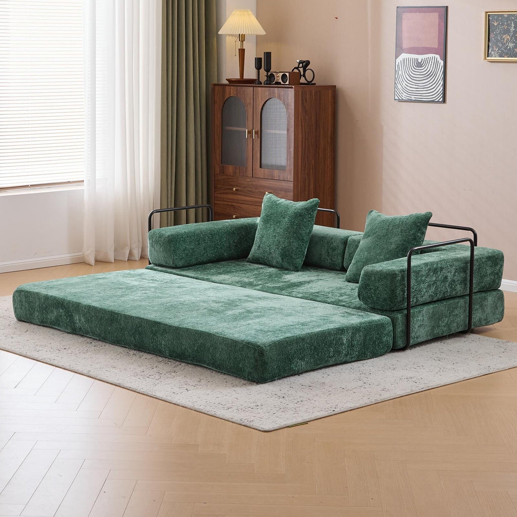 Canapé-lit de sol convertible avec dossier à coussins en tissu chenille pour salon et chambre à coucher