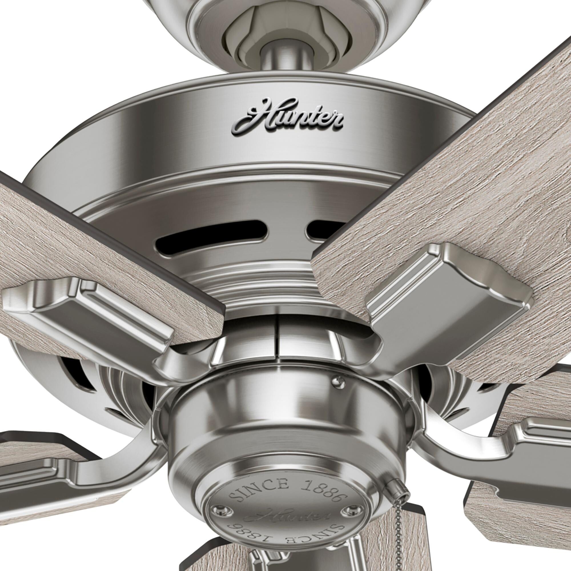 Ventilateur de plafond Hunter 44 Altidore en nickel brossé avec kit d'éclairage LED et chaînette - Style campagnard, rustique et transitionnel