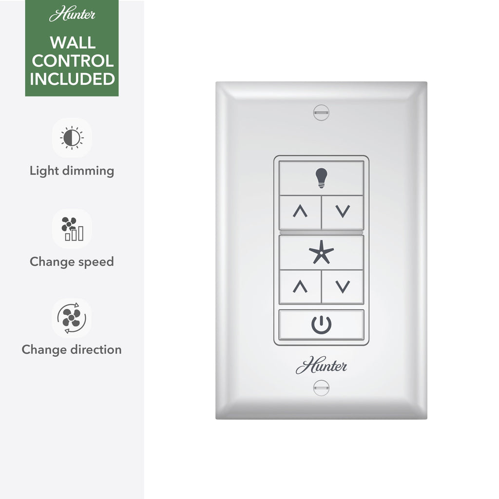 Ventilateur de plafond extérieur Hunter 52 Skyflow avec kit d'éclairage LED, commande murale - Style côtier moderne contemporain - WeatherMax - RÉSISTANT À L'EAU !