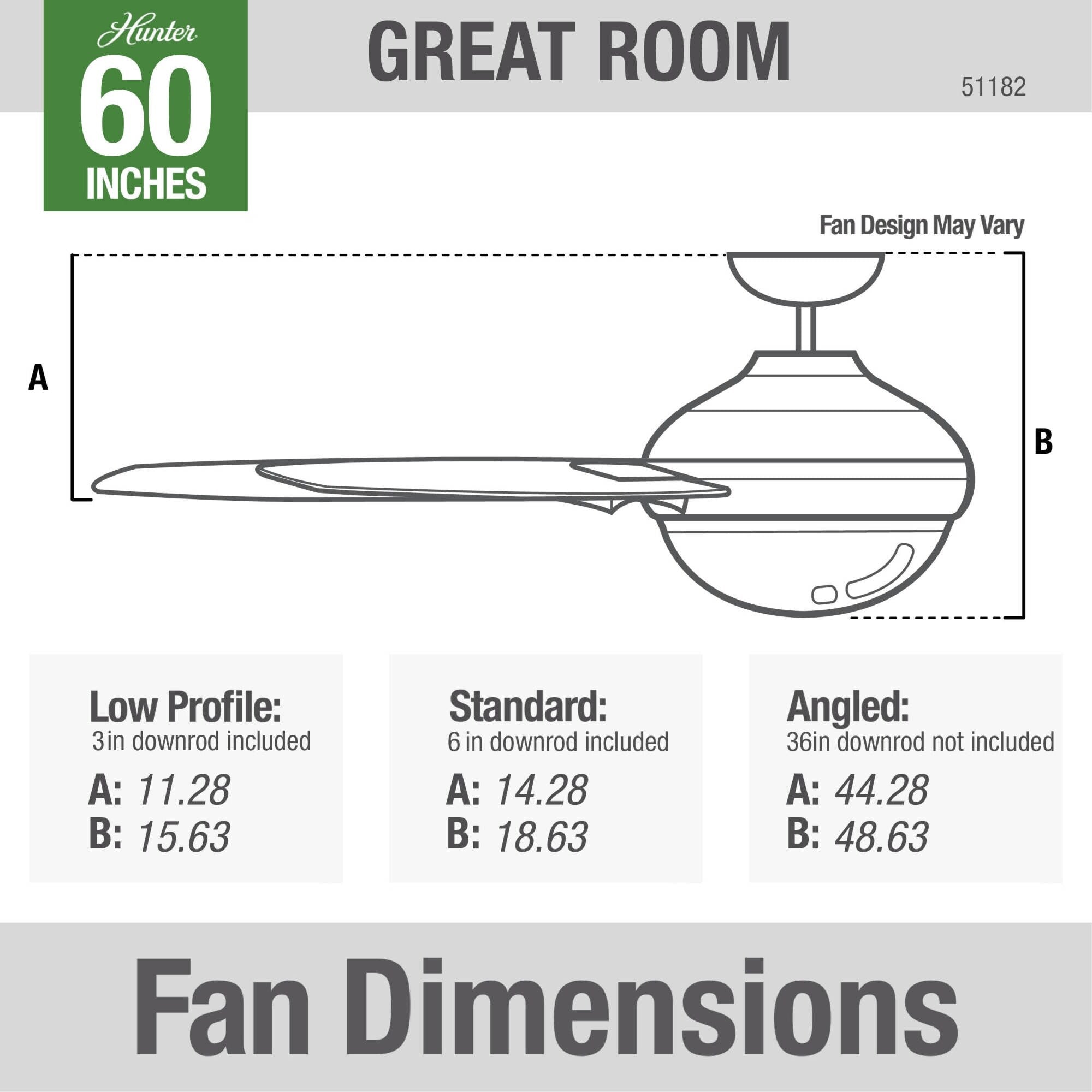 Ventilateur de plafond Hunter WiFi Whittington avec lumière LED, télécommande portable - Moulin à vent - Style industriel, campagnard, rustique - VENTILATEUR INTELLIGENT !
