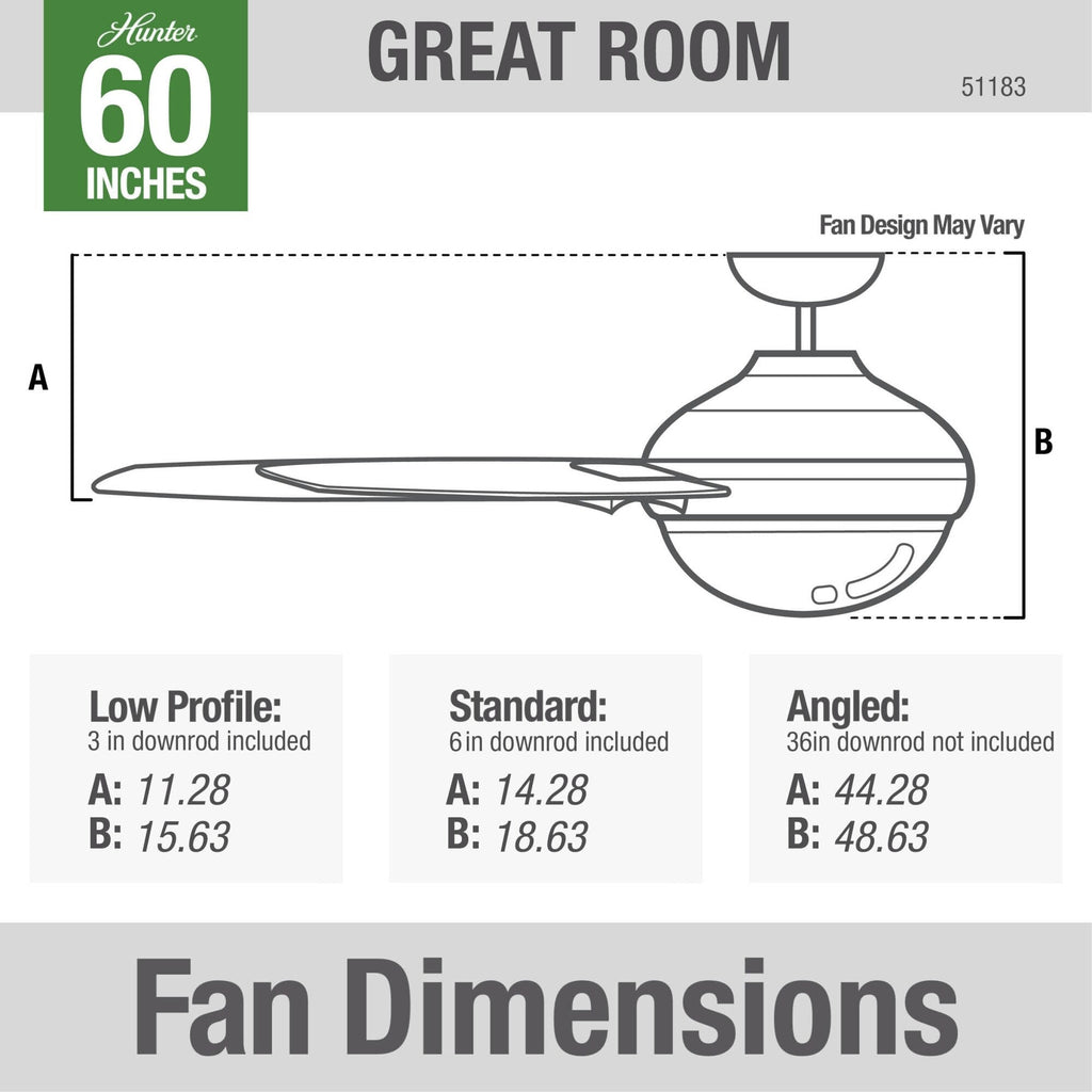 Ventilateur de plafond Hunter WiFi Whittington avec lumière LED, télécommande portable - Moulin à vent - Style industriel, campagnard, rustique - VENTILATEUR INTELLIGENT !