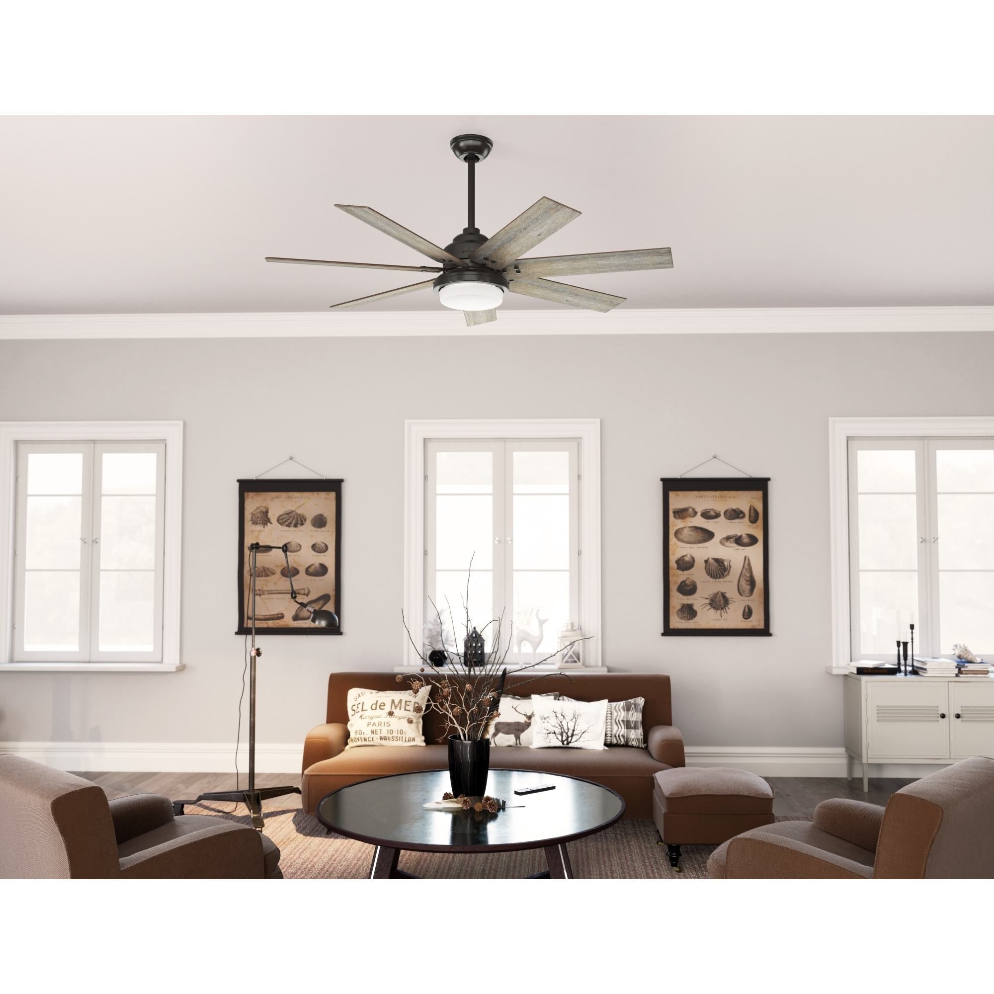 Ventilateur de plafond Hunter WiFi Whittington avec lumière LED, télécommande portable - Moulin à vent - Style industriel, campagnard, rustique - VENTILATEUR INTELLIGENT !