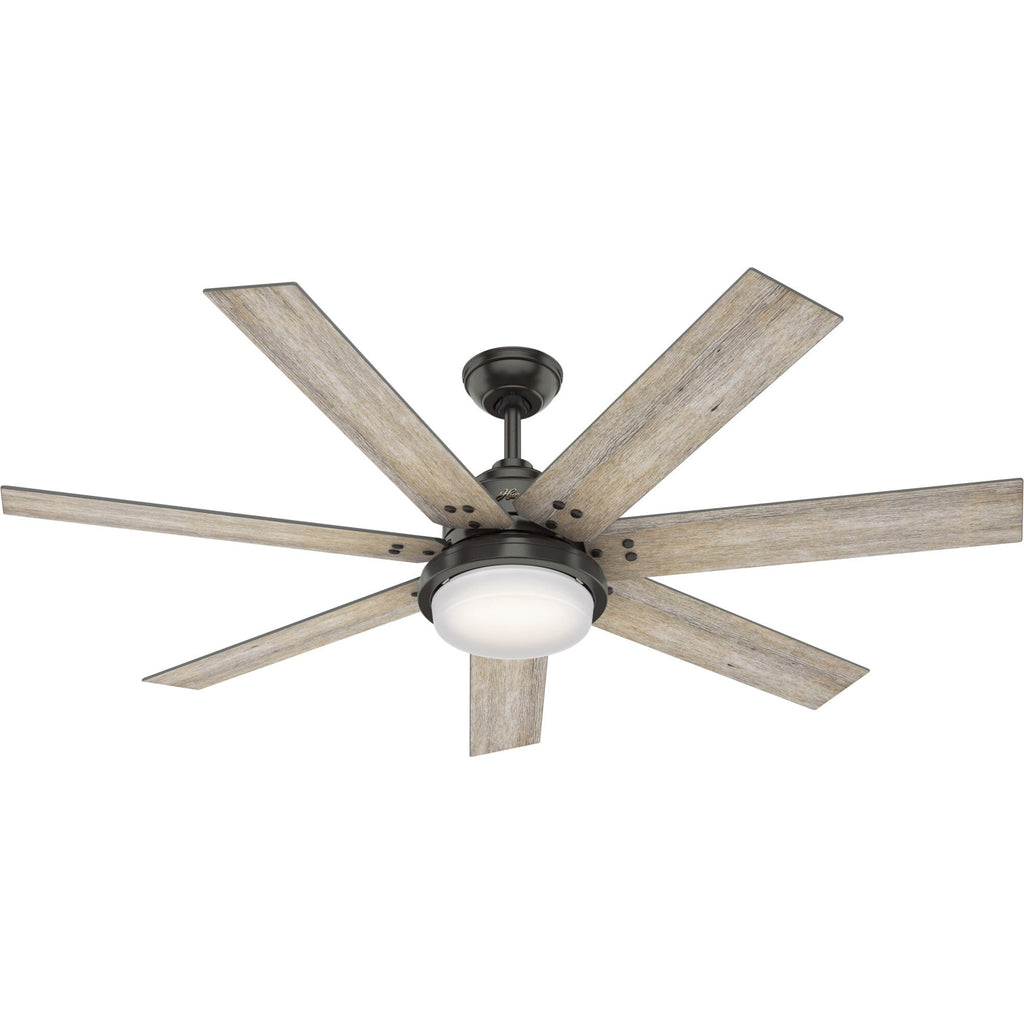 Ventilateur de plafond Hunter WiFi Whittington avec lumière LED, télécommande portable - Moulin à vent - Style industriel, campagnard, rustique - VENTILATEUR INTELLIGENT !
