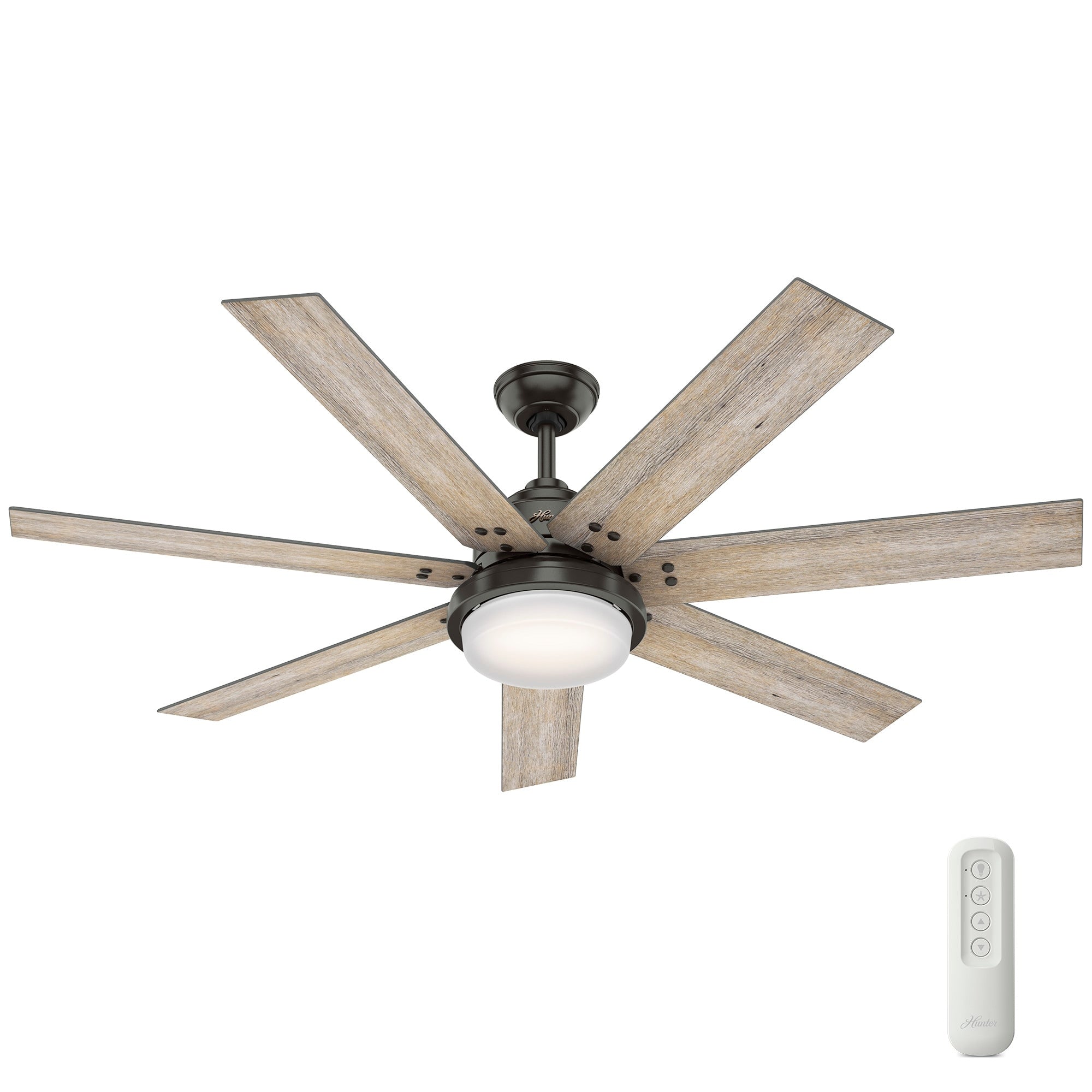 Ventilateur de plafond Hunter WiFi Whittington avec lumière LED, télécommande portable - Moulin à vent - Style industriel, campagnard, rustique - VENTILATEUR INTELLIGENT !