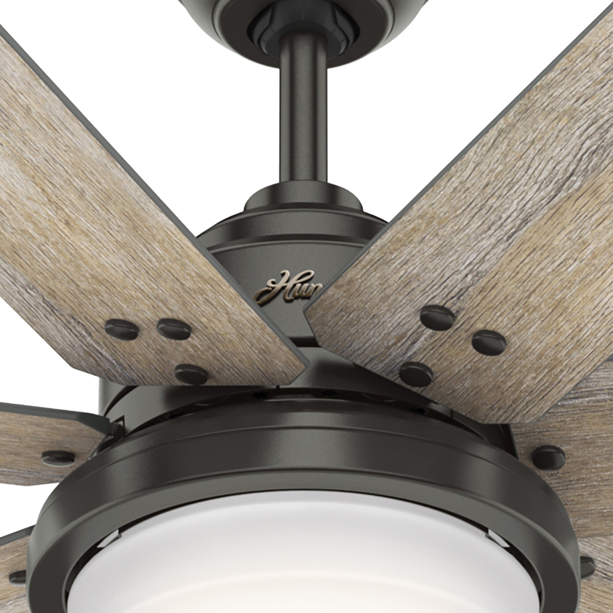 Ventilateur de plafond Hunter WiFi Whittington avec lumière LED, télécommande portable - Moulin à vent - Style industriel, campagnard, rustique - VENTILATEUR INTELLIGENT !