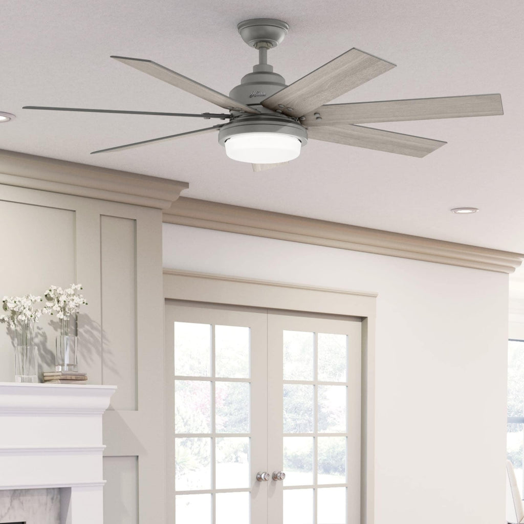 Ventilateur de plafond Hunter WiFi Whittington avec lumière LED, télécommande portable - Moulin à vent - Style industriel, campagnard, rustique - VENTILATEUR INTELLIGENT !