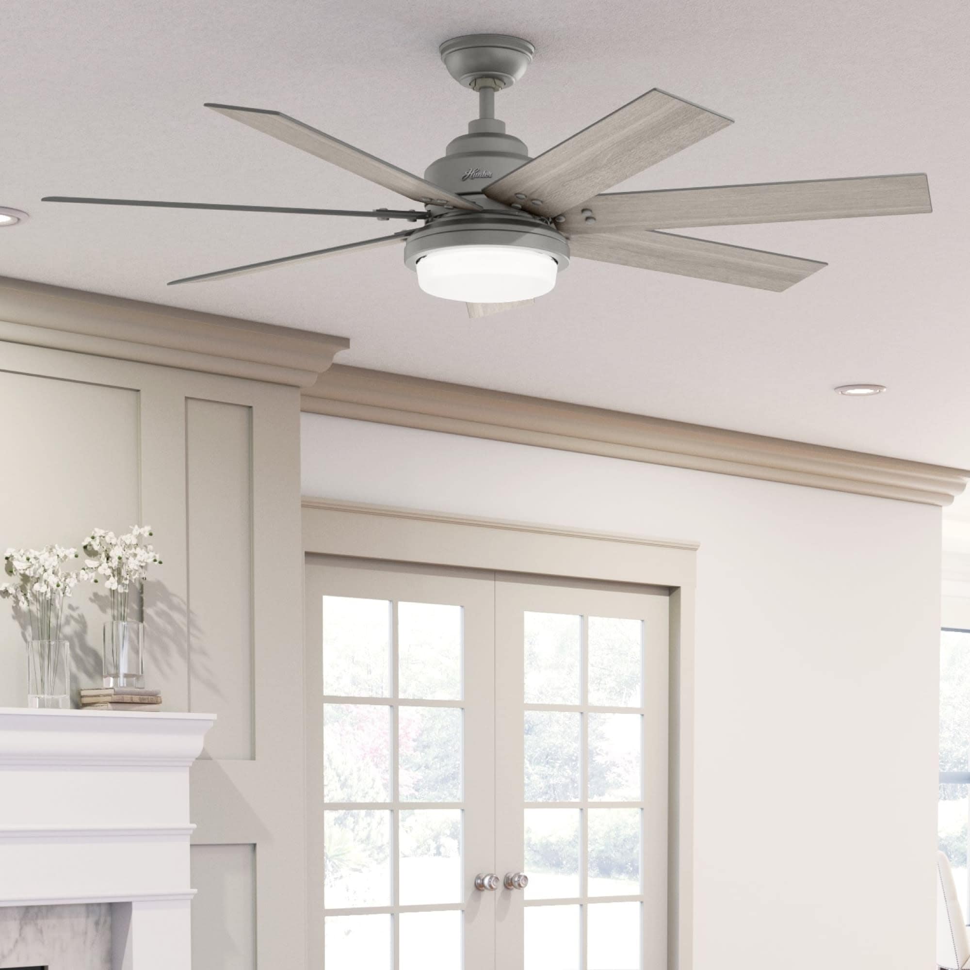 Ventilateur de plafond Hunter WiFi Whittington avec lumière LED, télécommande portable - Moulin à vent - Style industriel, campagnard, rustique - VENTILATEUR INTELLIGENT !