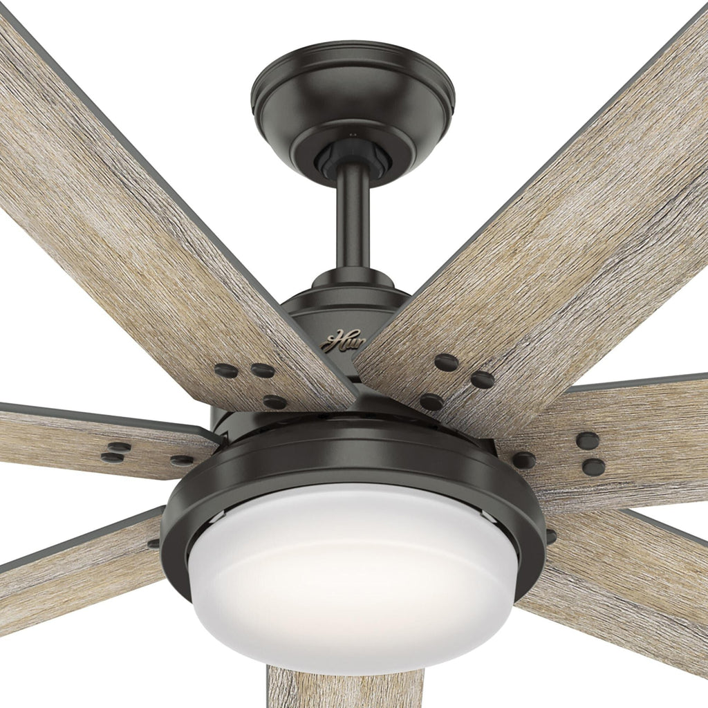 Ventilateur de plafond Hunter WiFi Whittington avec lumière LED, télécommande portable - Moulin à vent - Style industriel, campagnard, rustique - VENTILATEUR INTELLIGENT !