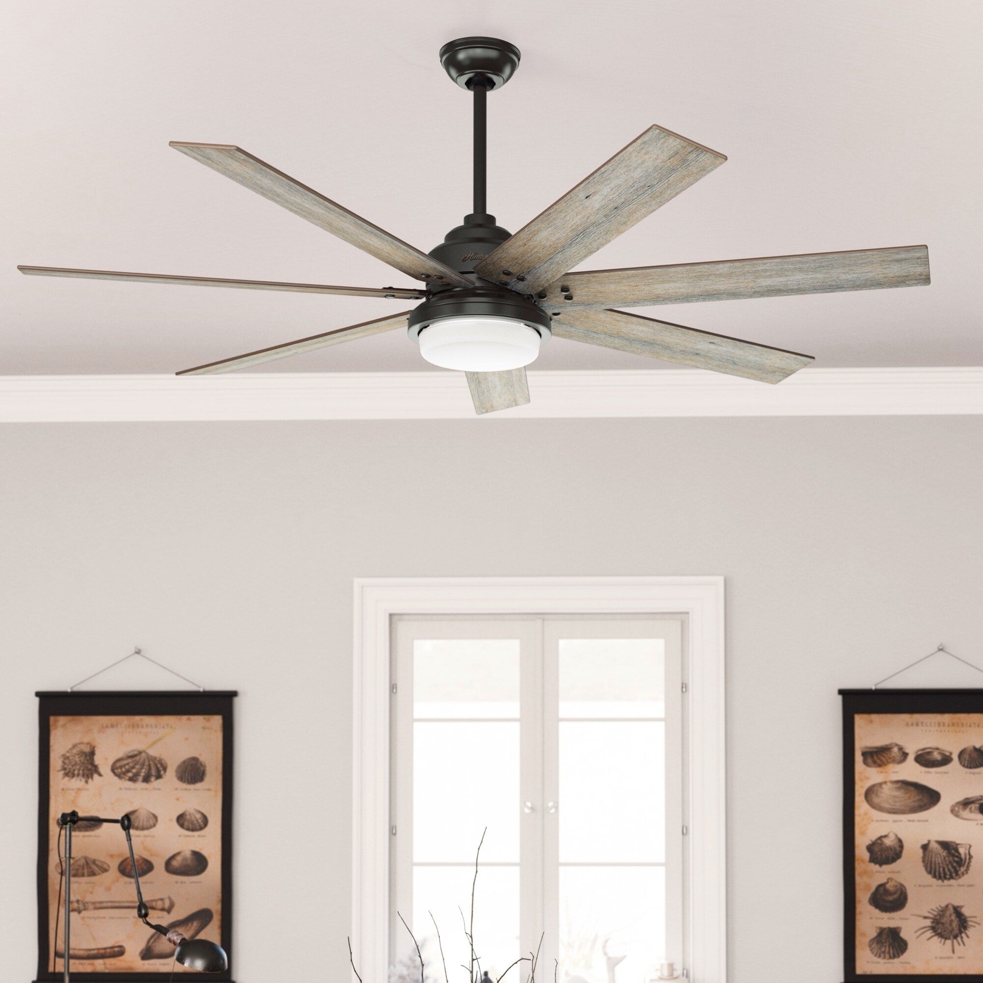 Ventilateur de plafond Hunter WiFi Whittington avec lumière LED, télécommande portable - Moulin à vent - Style industriel, campagnard, rustique - VENTILATEUR INTELLIGENT !