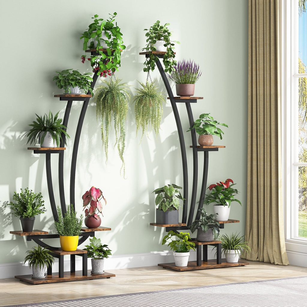 Support pour plantes d'intérieur, étagère à fleurs à 6 niveaux pour jardin - Lot de 2