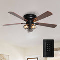 Ventilateur de plafond encastré noir style ferme, 48 po, 5 pales, en bois, profil bas, avec télécommande et ensemble d'éclairage