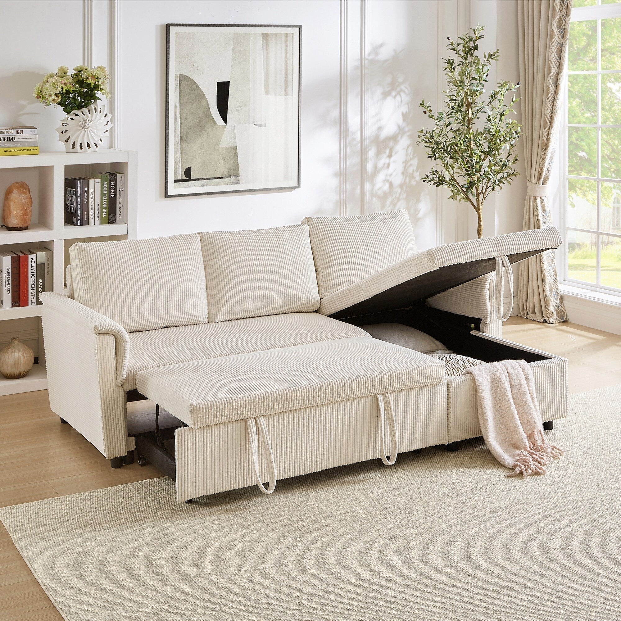 Canapé deux places avec méridienne, canapé d'angle modulable convertible avec méridienne de rangement