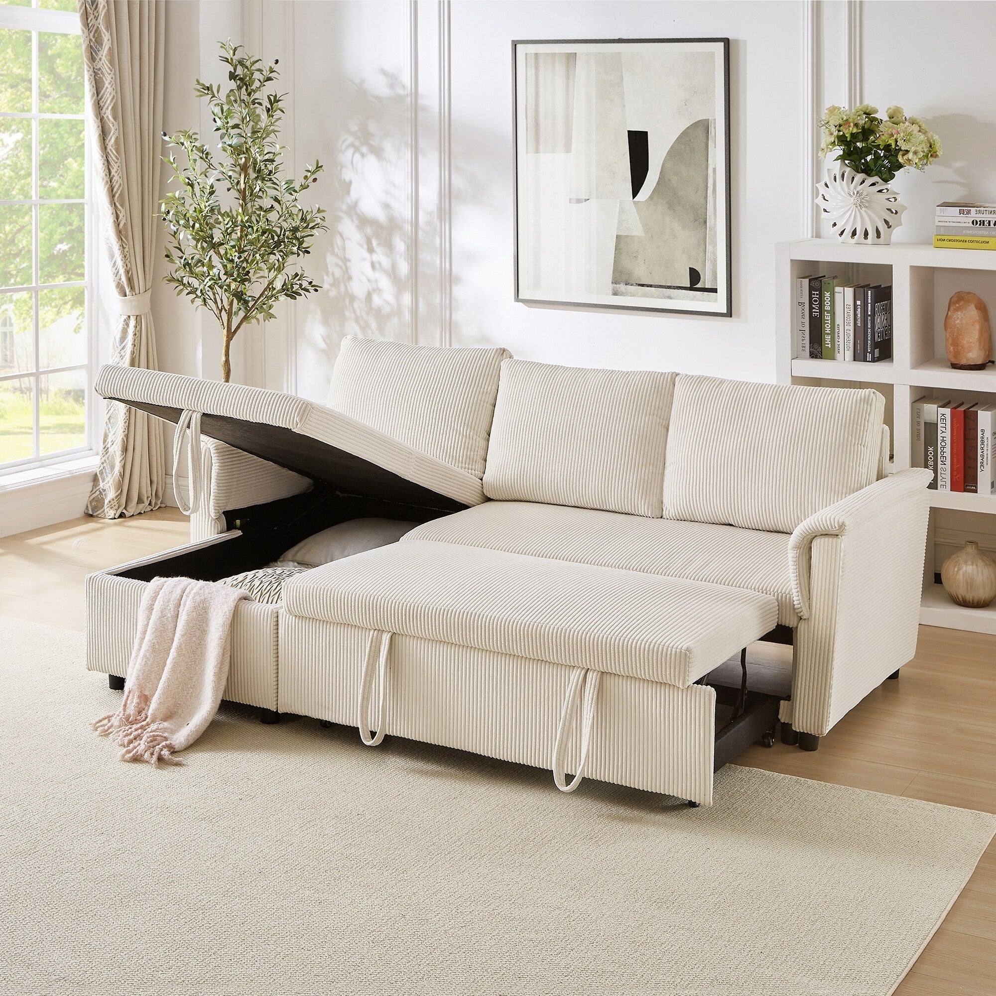 Canapé deux places avec méridienne, canapé d'angle modulable convertible avec méridienne de rangement