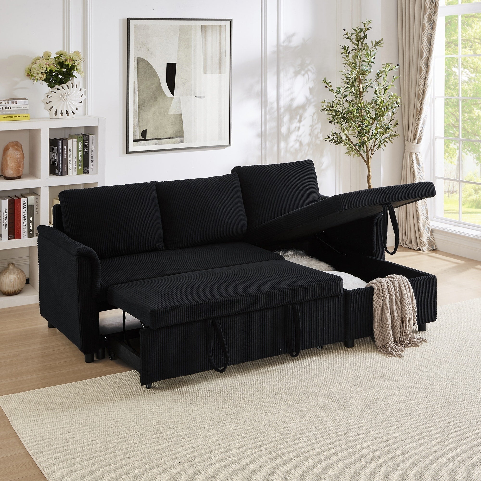 Canapé deux places avec méridienne, canapé d'angle modulable convertible avec méridienne de rangement