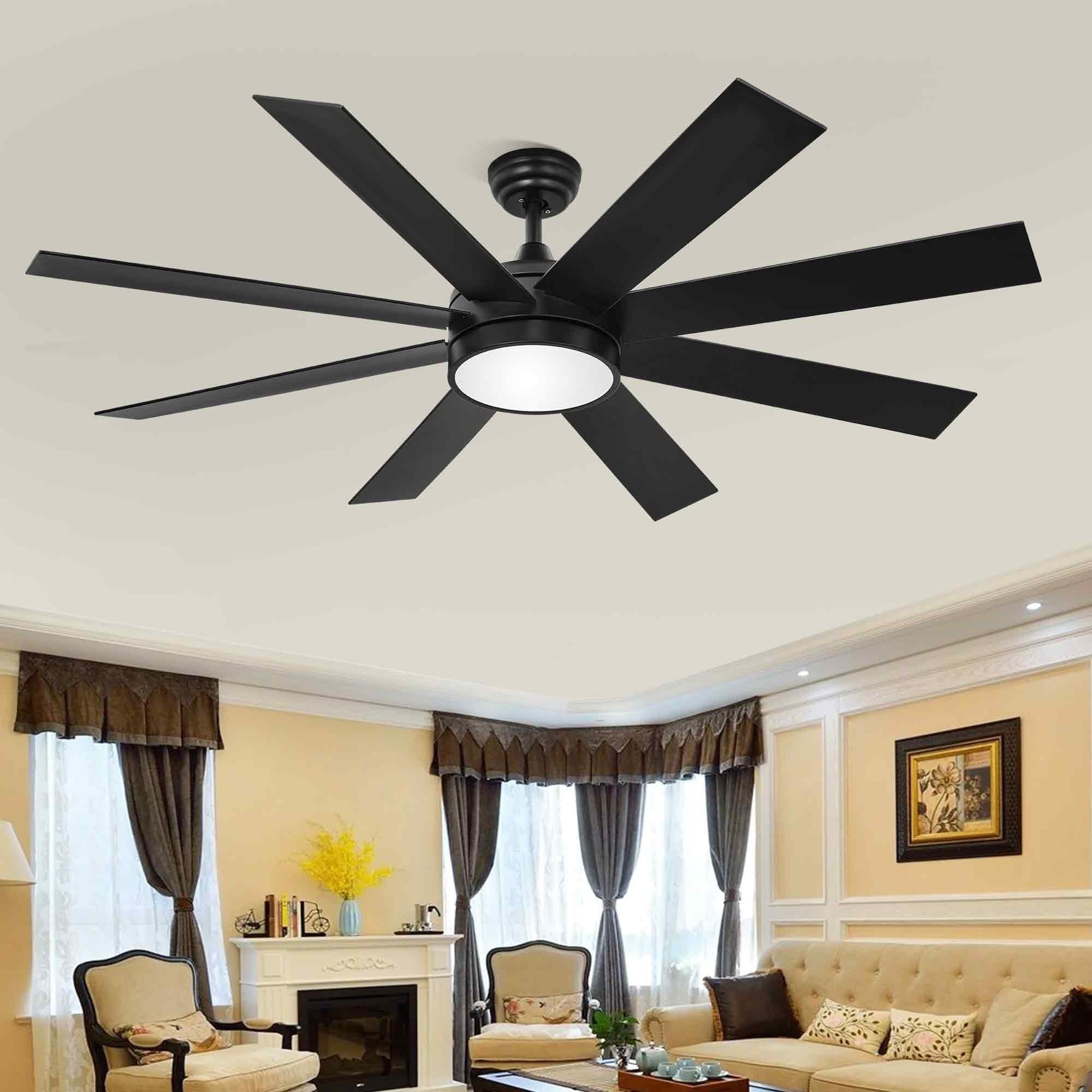 Ventilateur de plafond Moasis noir mat 60 pouces à 8 pales avec lumière LED et télécommande - 60