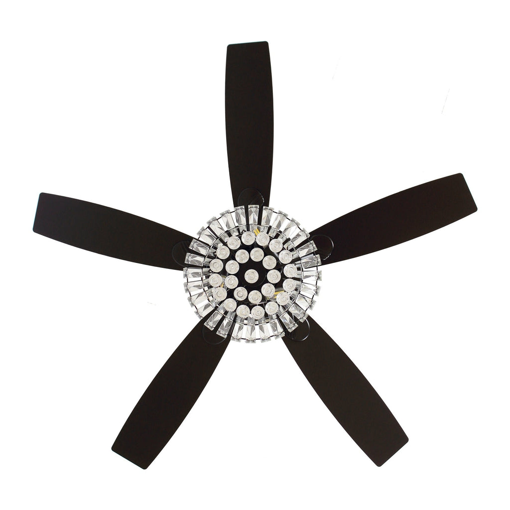 Ventilateur de plafond moderne chromé de 132 cm avec lustre en cristal et télécommande