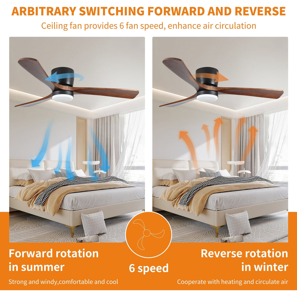 Ventilateur de plafond moderne encastré avec lustre, éclairage LED à intensité variable et télécommande, ventilateur de plafond à moteur réversible de 42 pouces pour salon, noir