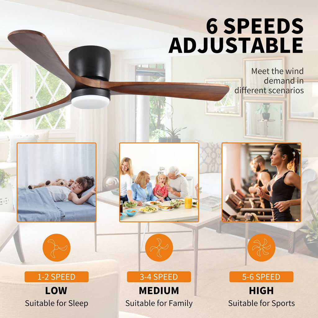 Ventilateur de plafond moderne encastré avec lustre, éclairage LED à intensité variable et télécommande, ventilateur de plafond à moteur réversible de 42 pouces pour salon, noir
