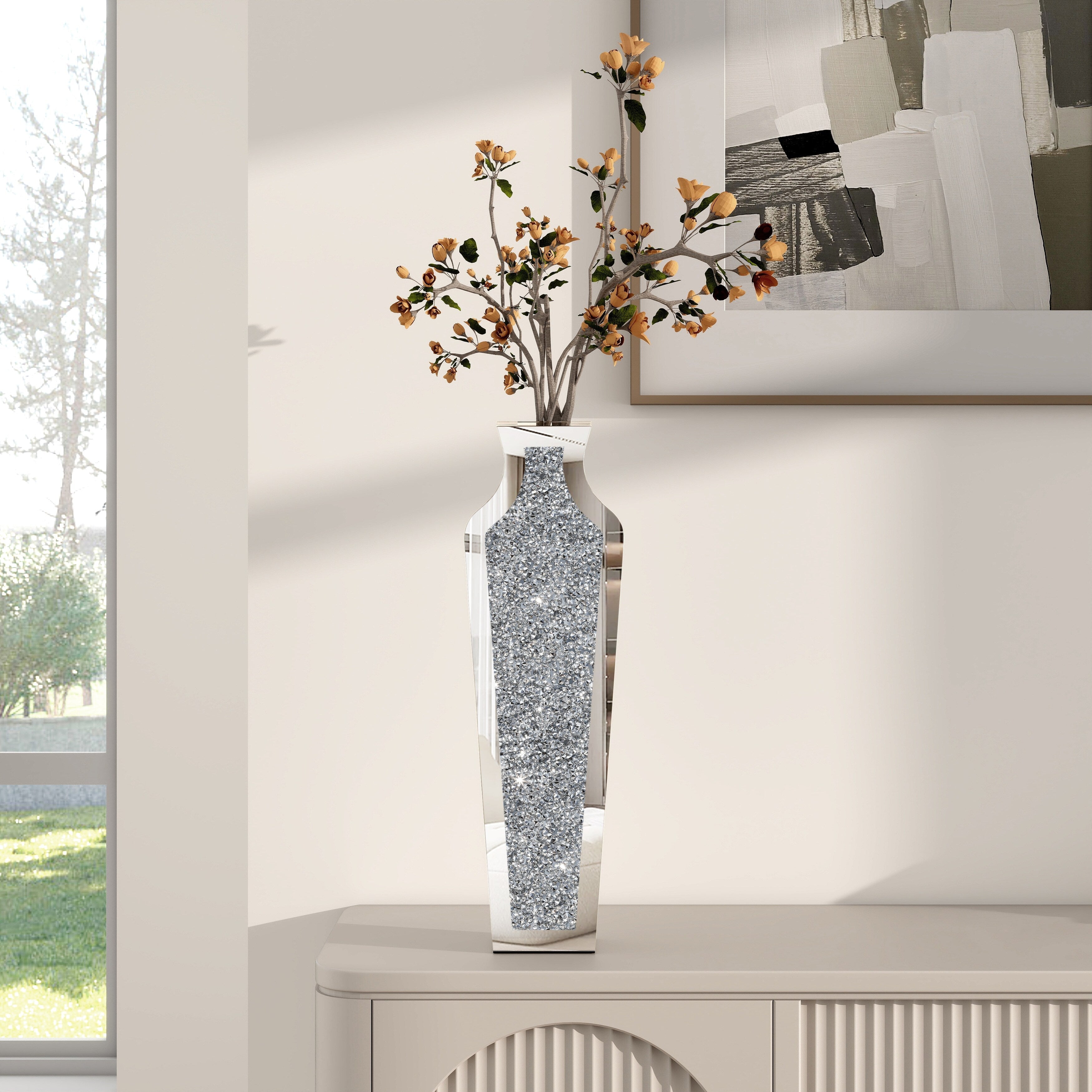 Grand vase de sol en diamants broyés
