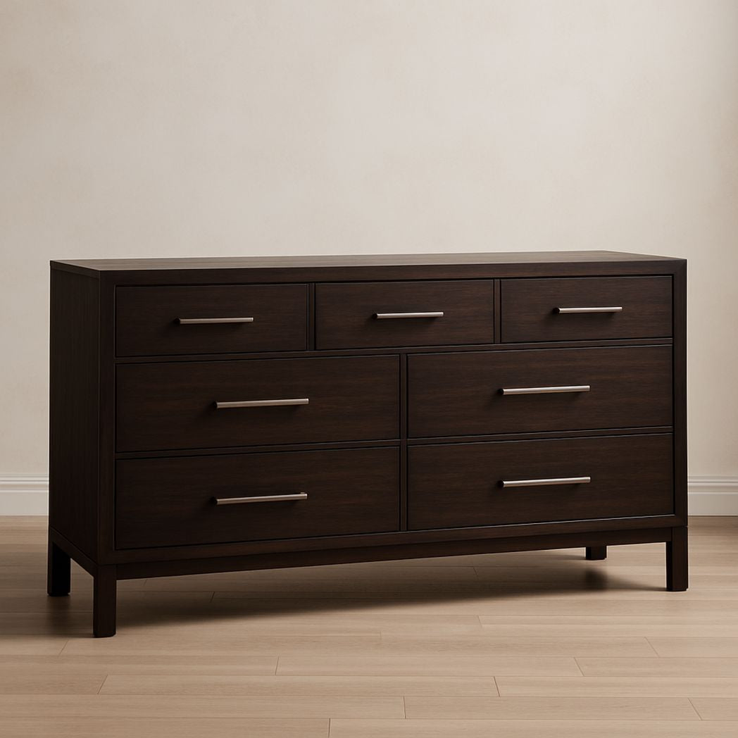 Commode 7 tiroirs en bois d'ingénierie foncé