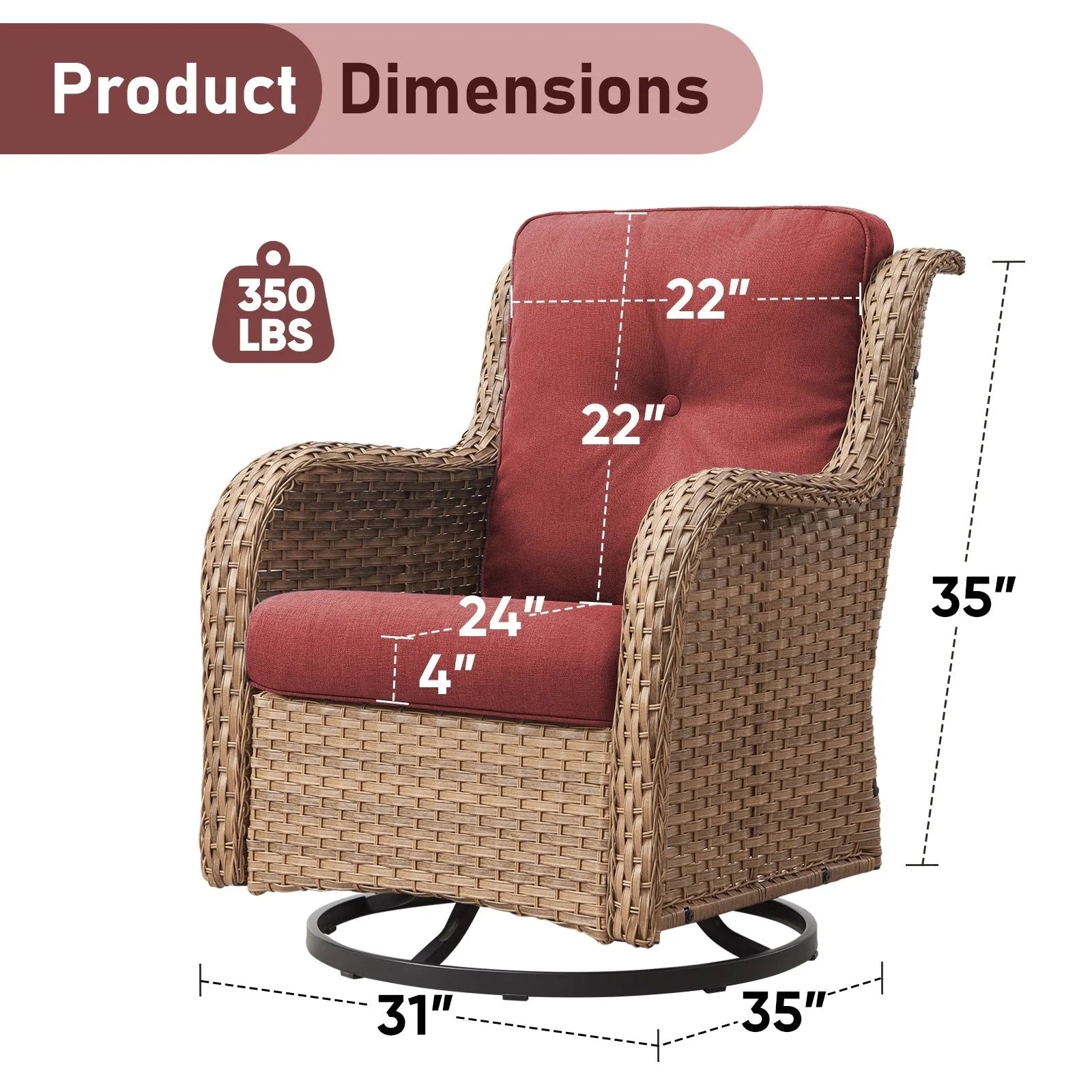 Fauteuils de jardin à bascule en osier Gymojoy avec base pivotante (lot de 2)