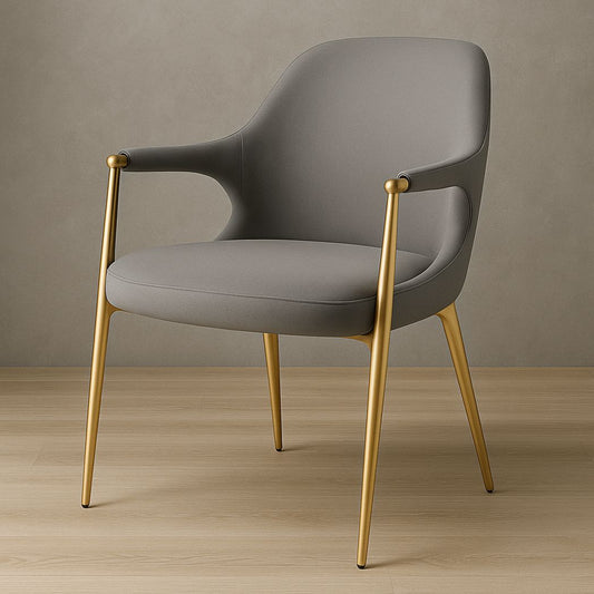 Fauteuil en tissu gris avec pieds métalliques dorés