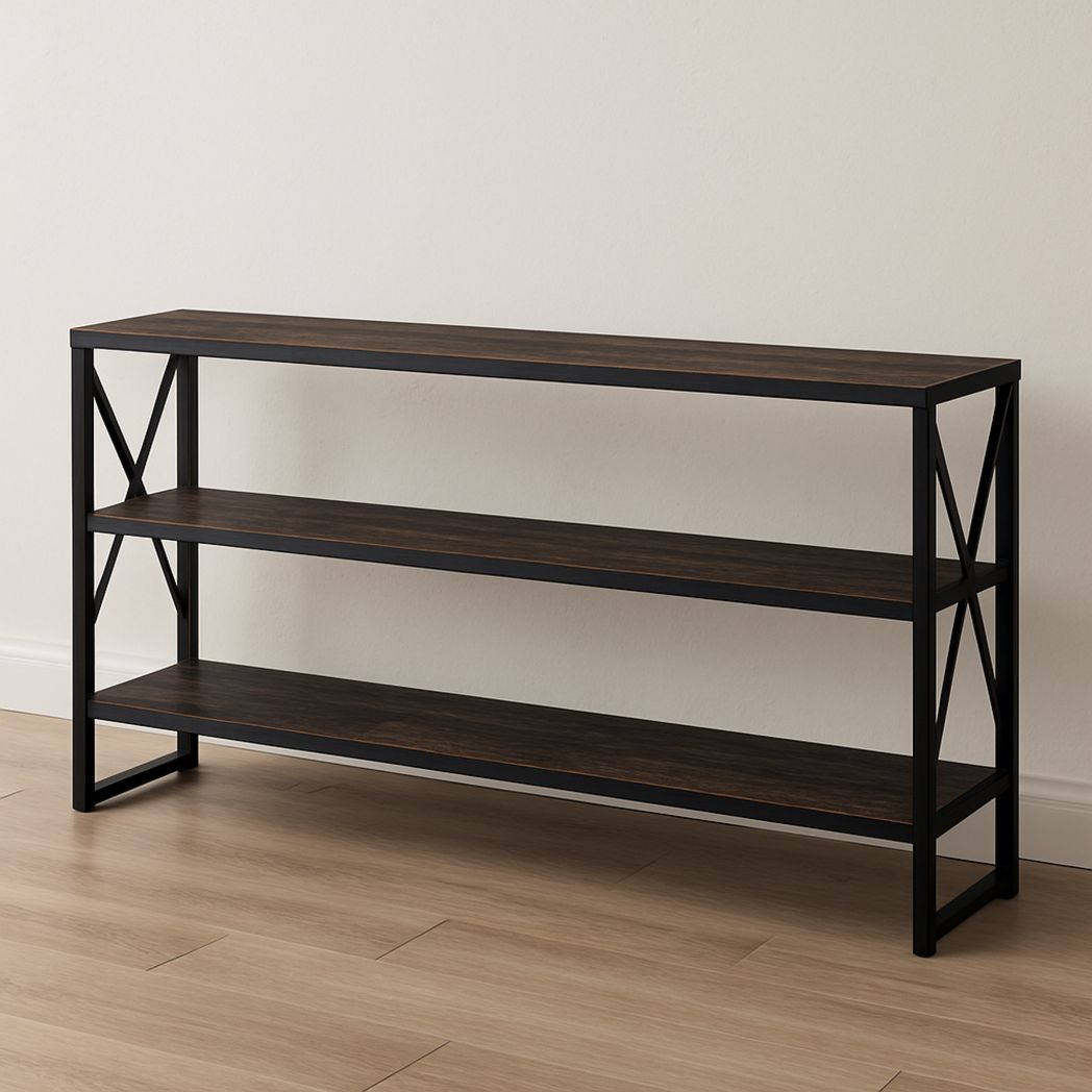 Étagère de rangement 3 niveaux en métal et bois noir/marron 100 cm