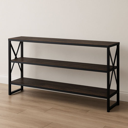 Étagère de rangement 3 niveaux en métal et bois noir/marron 100 cm