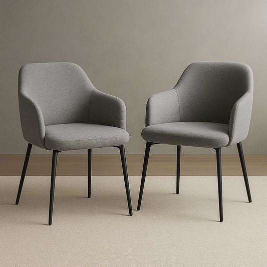 Lot de 2 chaises rembourrées en tissu gris avec pieds en métal noire