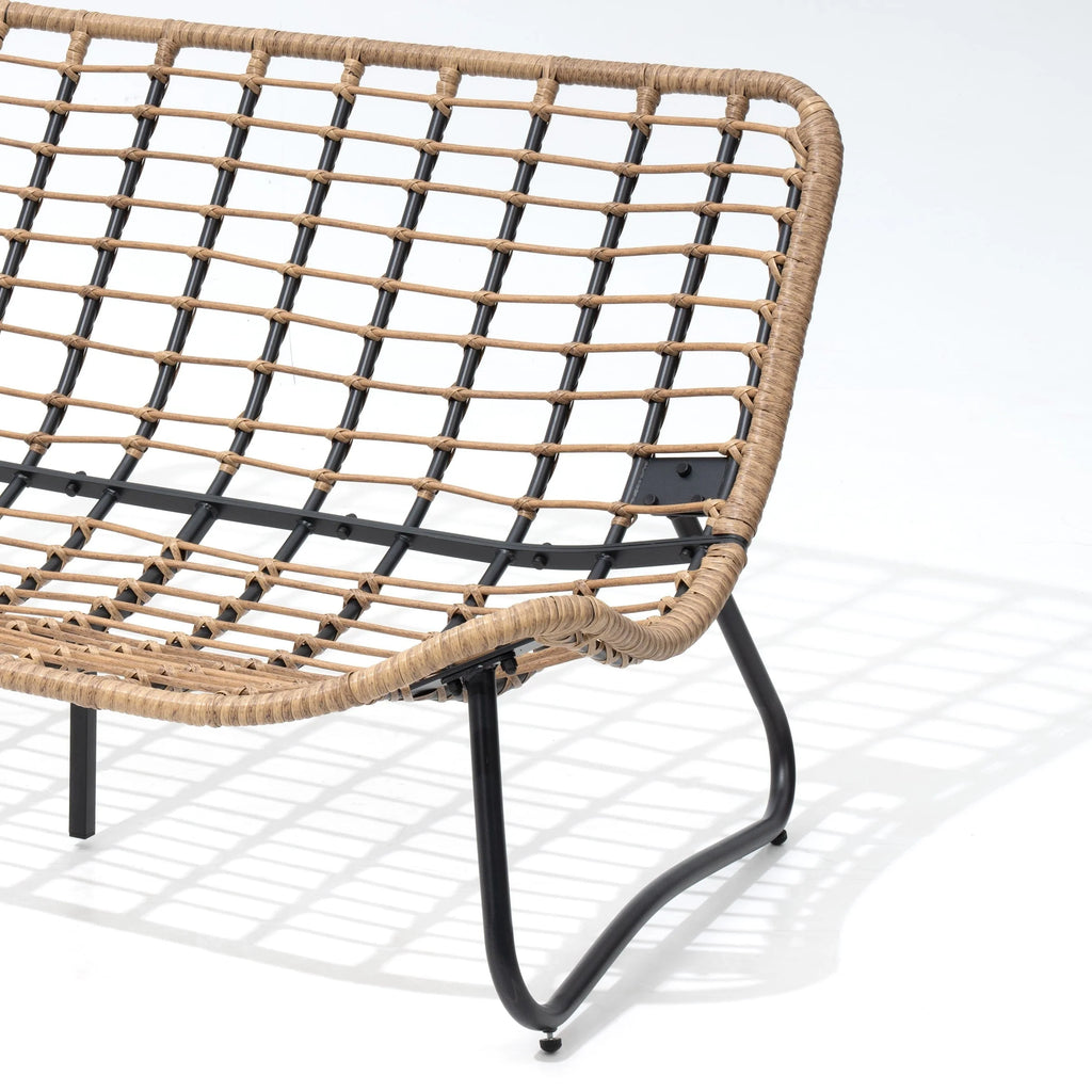 Fauteuil Papasan double deux places avec coussin, en rotin PE résistant aux intempéries et structure en métal pour intérieur et extérieur