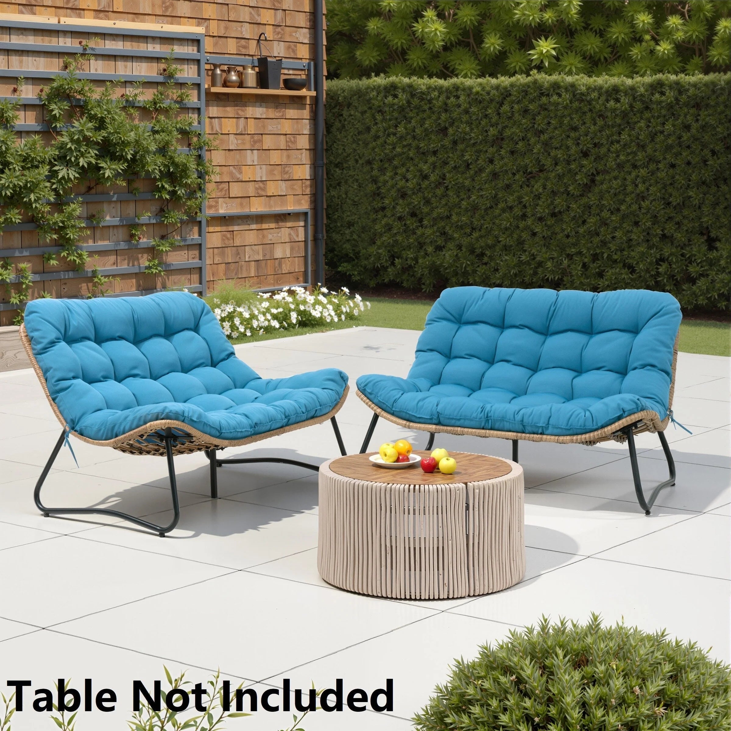 Fauteuil Papasan double deux places avec coussin, en rotin PE résistant aux intempéries et structure en métal pour intérieur et extérieur