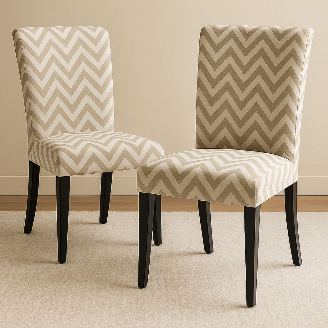 Ensemble de 2 chaises de salle à manger en tissu à motif chevron beige, pieds en bois massif, 95 cm de hauteur