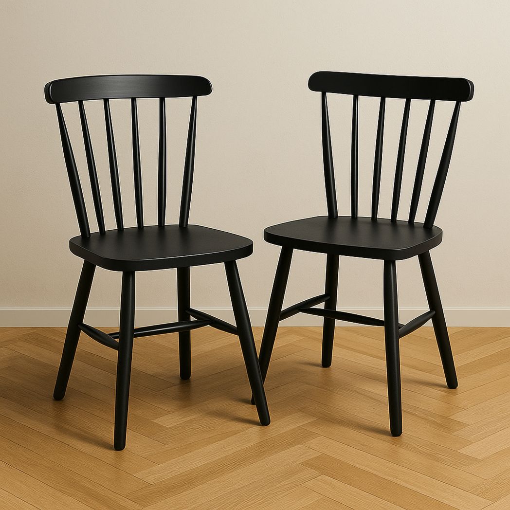 Chaises de salle à manger en bois noir avec dossier à barreaux - Lot de 2