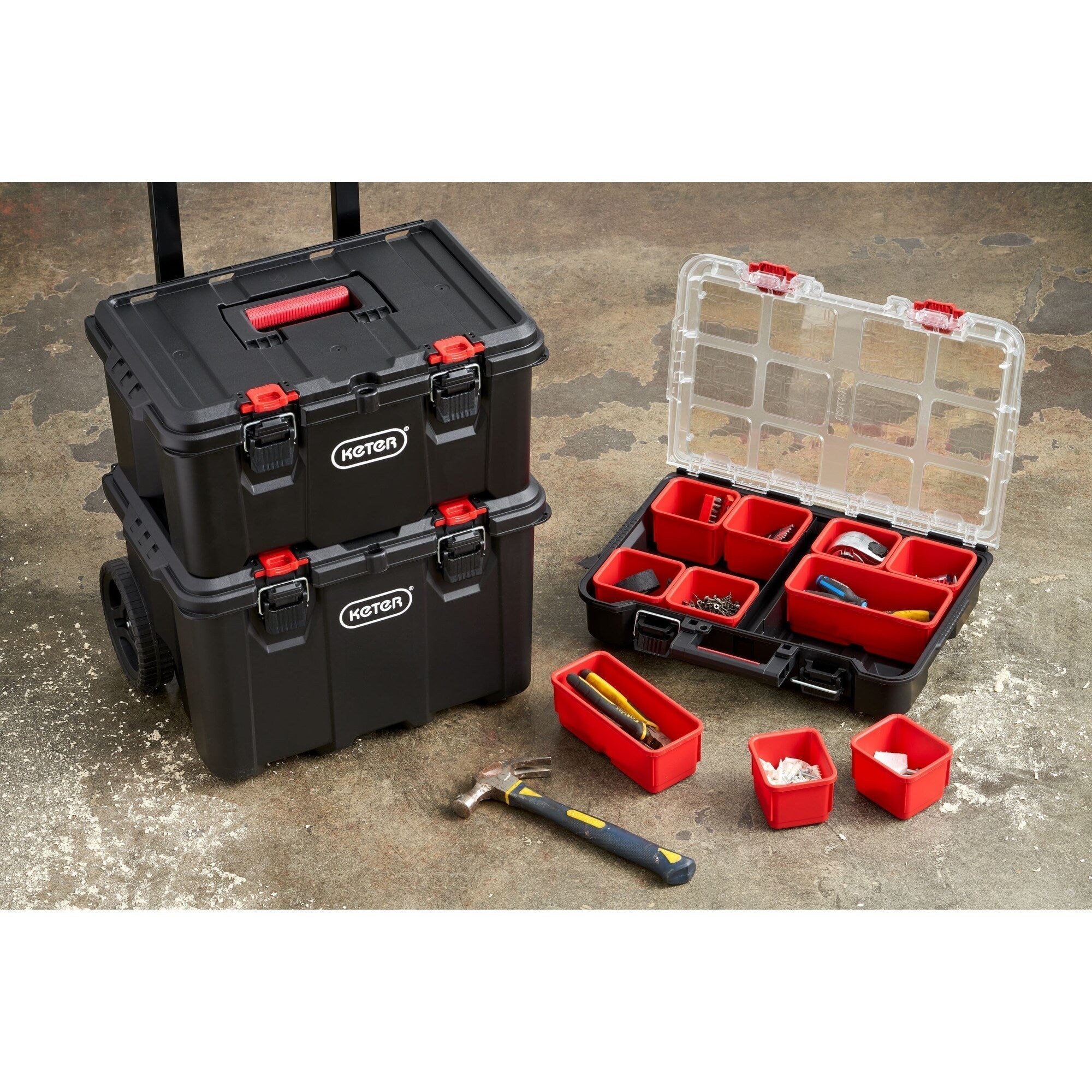 Système de rangement et d'organisation d'outils mobiles Keter Stack-n-Roll 3 pièces, boîte à outils modulaire en résine durable