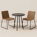 Ensemble de Table et Chaises 3 Pièces en Métal Noir et Rotin pour Intérieur/Extérieur
